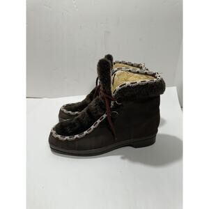 Snowland Moccasin Boots Womens‎ Sz 8 Brown Suede Sherpa Lined Faux Fur Vintage